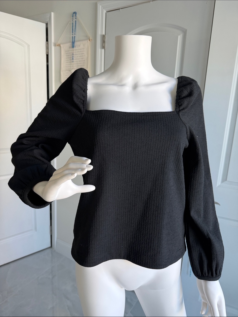 Madewell Square-Neck Black Puff Sleeve Blouse
